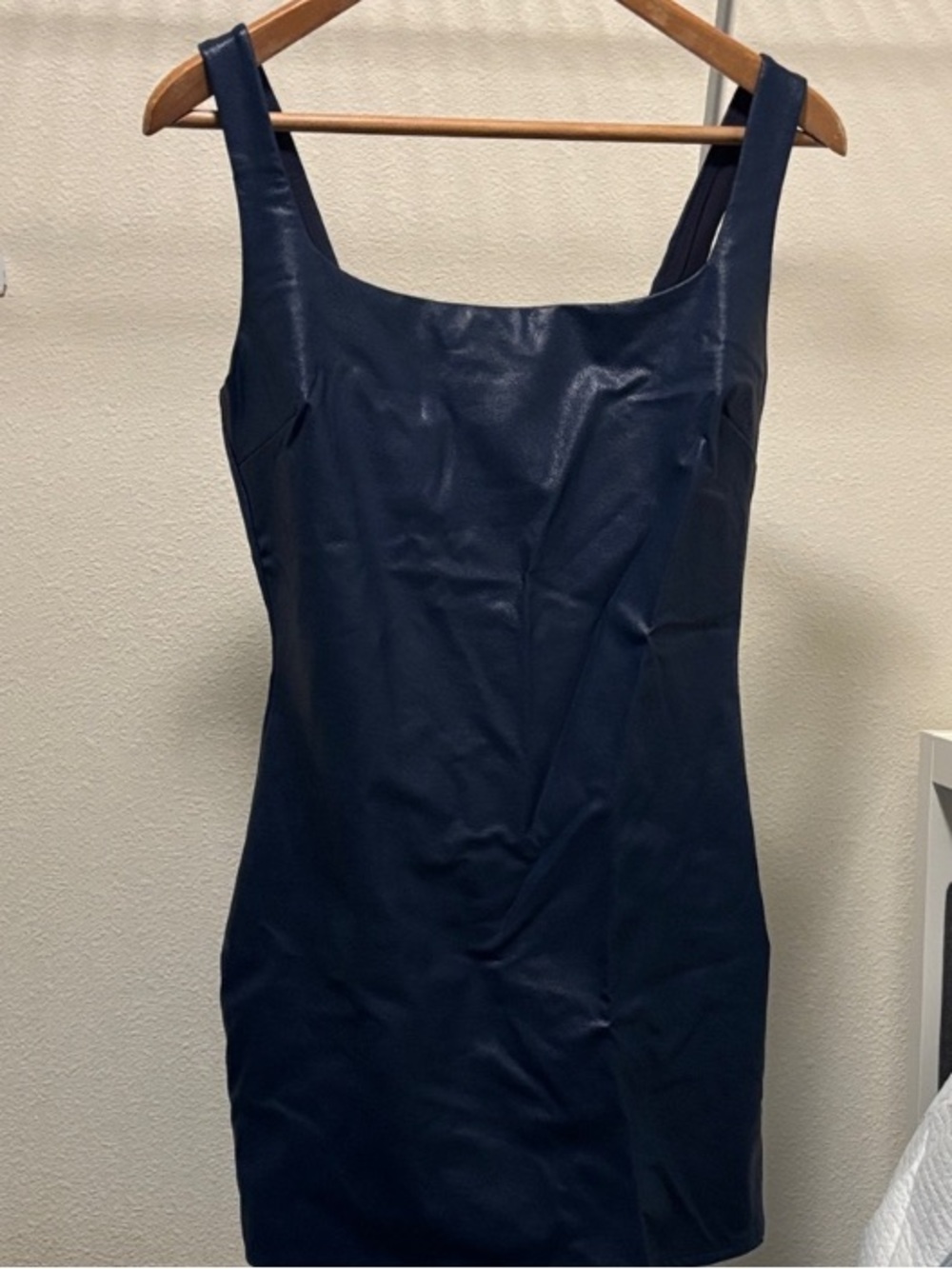 Naked Wardrobe Navy faux leather dress